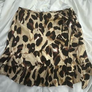satin leopard print wrap skirt